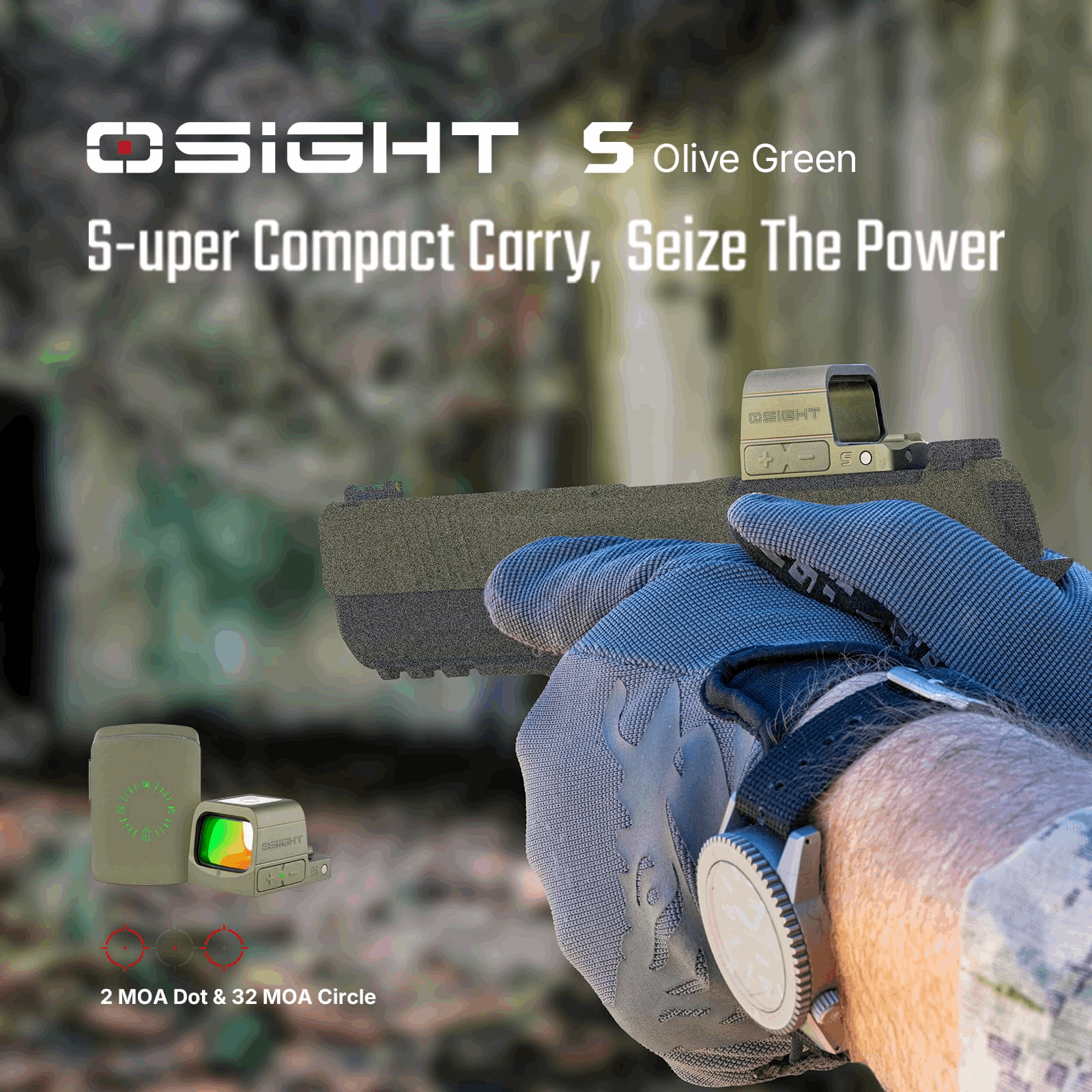 Osight S Olive Green Enclosed Red Dot 2 MOA Dot & 32 MOA Circle OAL™ Housing