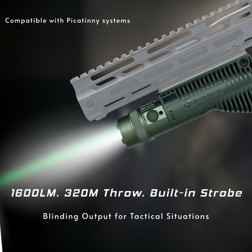 AGC 1600 Lumens Triangle Grip Tactical Flashlight with Green Laser