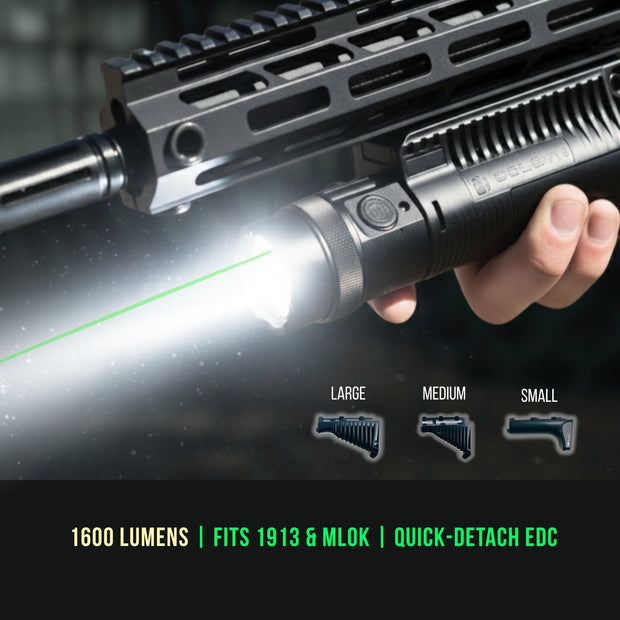 AGC 1600 Lumens Triangle Grip Tactical Flashlight with Green Laser