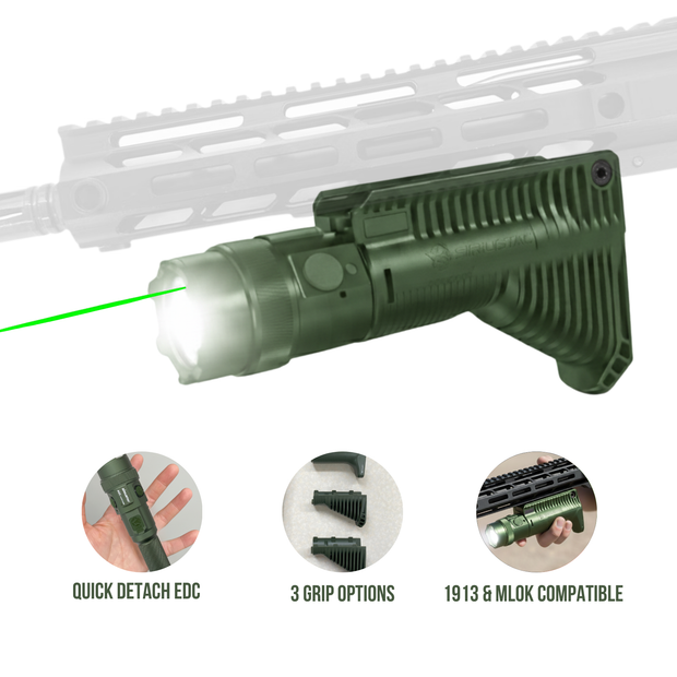 AGC 1600 Lumens Triangle Grip Tactical Flashlight with Green Laser