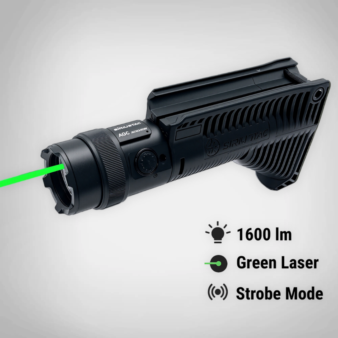 AGC 1600 Lumens Triangle Grip Tactical Flashlight with Green Laser
