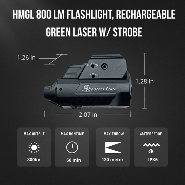 ShootersGate HMGL 800lm Rechargeable Green Laser Light with Strobe