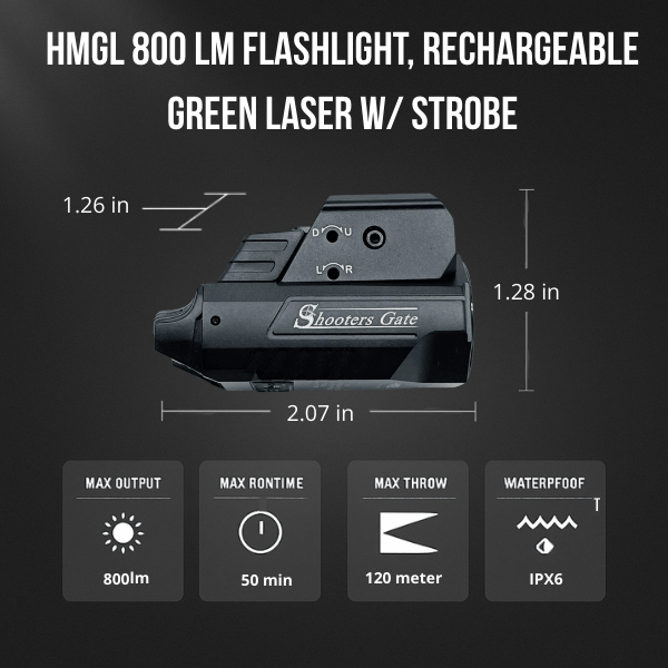 ShootersGate HMGL 800lm Rechargeable Green Laser Light with Strobe