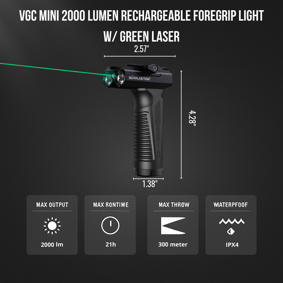 VGC mini Rechargeable 2000 Lumen Foregrip Light with Green Laser