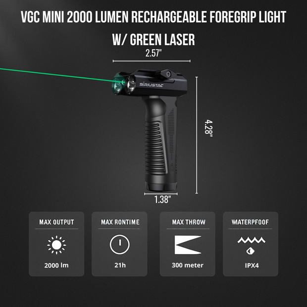 VGC mini Rechargeable 2000 Lumen Foregrip Light with Green Laser