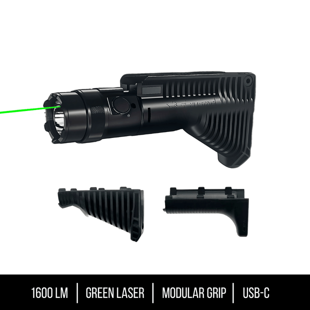 AGC 1600 Lumens Triangle Grip Tactical Flashlight with Green Laser